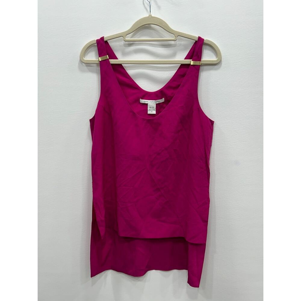 DIANE von FURSTENBERG Silk Tank Top Hi-Low Hem Scoop Neck Sleeveless Pink Size 2